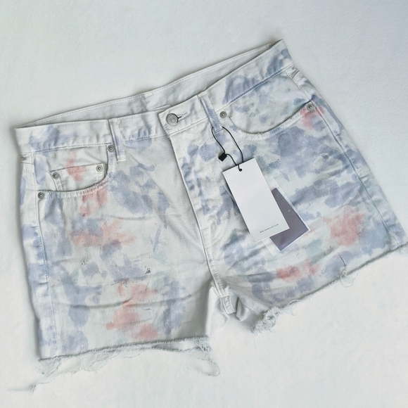 John Elliott Pants - John Elliott Denim Shorts Tie Dye 5-Pocket Fray Hem White Purple Push Pop 29 NWT